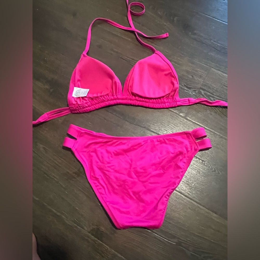 Vibrant Pink Bikini Set D/DD, small bottoms - Picture 2 of 2